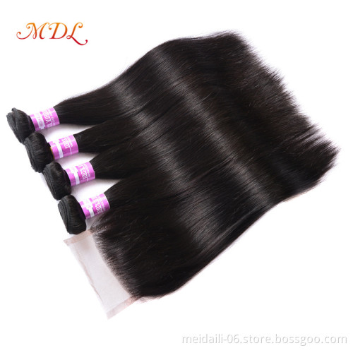 Human Bundles Hair Cuticle Aligned Vendors, Wholesale Natural Silky Straight Wave Style 4 Bundles With Closure
